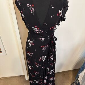 Express Black Floral Wrap Maxi Dress XXS